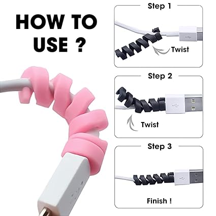 Cable Protector Pack of 25 – Flexible Spiral Wire Guard for Charger & USB Cables
