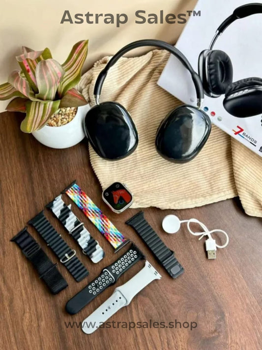 P9 Ultra 2 Combo Pack 💥 Smartwatch + Wireless Over-Ear Headphones + 7 Bands